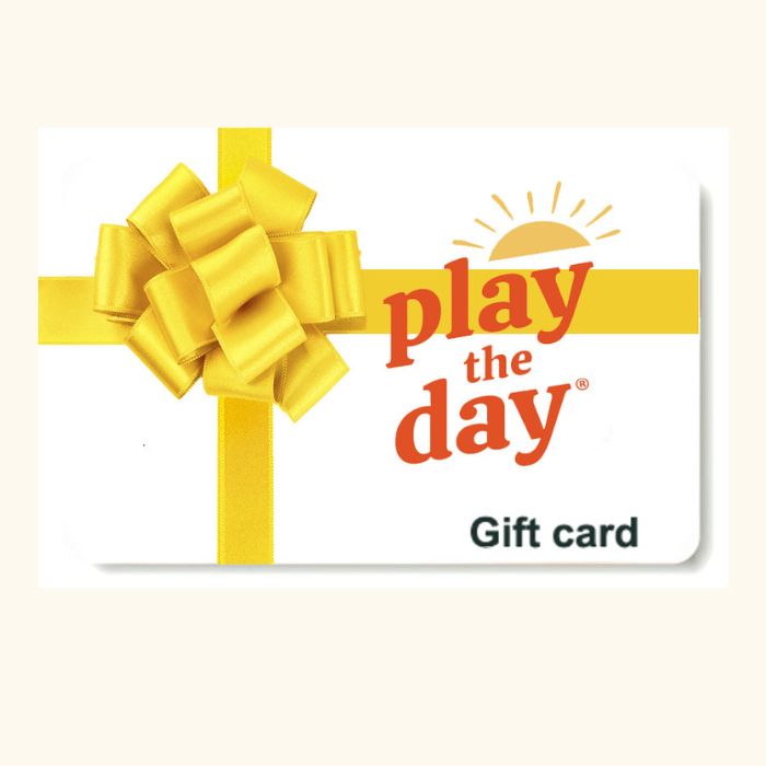 Play the Day® e-gift card with yellow ribbon and logo on a white background