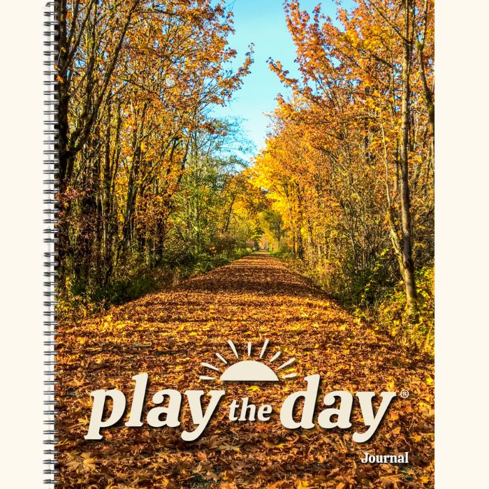 8.5 x 11 Play the Day® recycled paper journal cover with fall leaves along the Snoqualmie Valley Trail