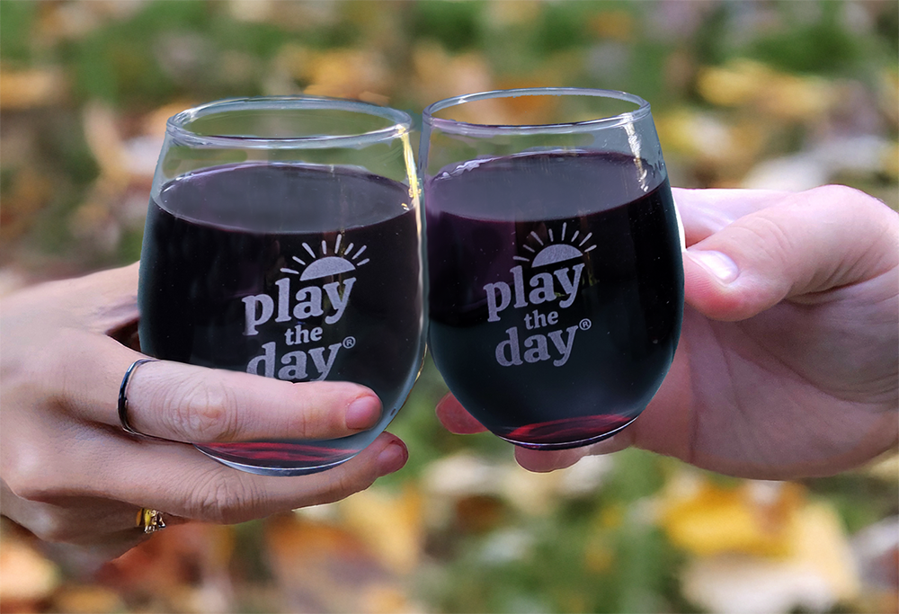Set of 2 Play the Day® Stemless Wine Glasses – 9 oz