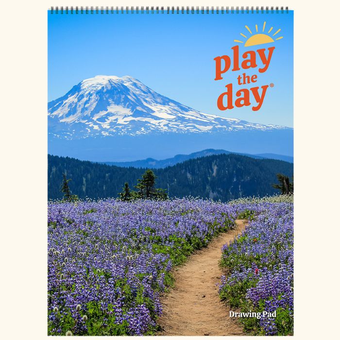 9 x 12 Play the Day® art pad cover featuring Mt. Adams with wild lupine along the Pacific Crest Trail