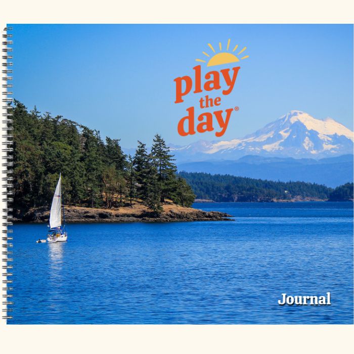 7x6 recycled paper journal featuring San Juan Islands and Mt. Baker nature photo by Stacey Dickinson