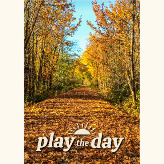 Play the Day® notecard with vibrant fall foliage along Snoqualmie Valley Regional Trail